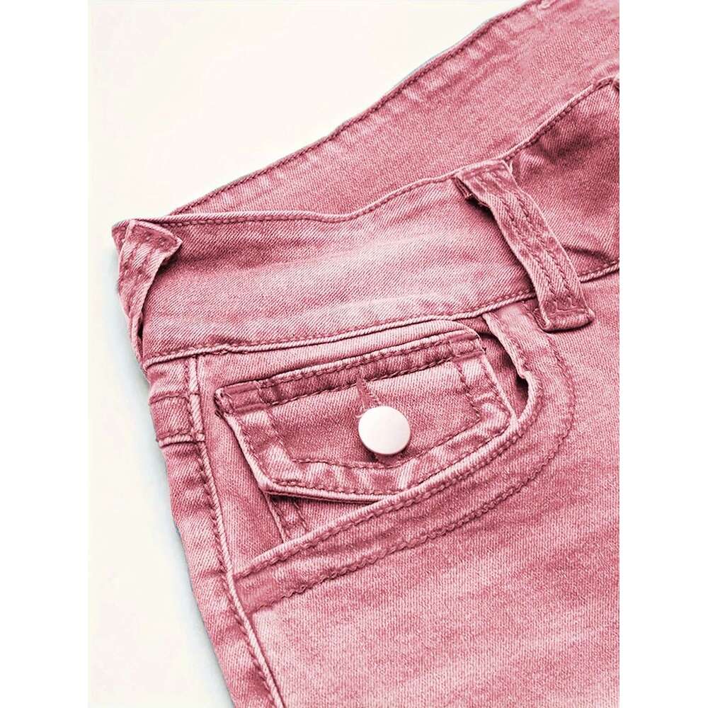 Women's Stretch Jeans Pink Wash, Low-Rise Slim Fit Denim With Hip Lift Effect, Double-Breasted Placket, Stylish And Sexy Jeans.