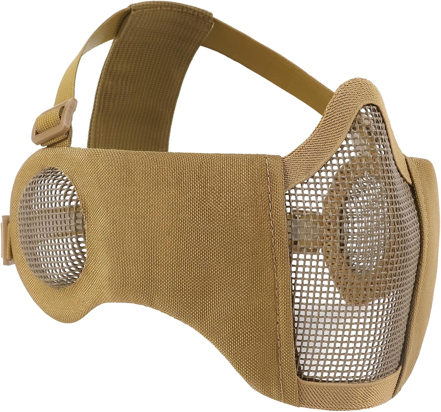 VOTAOGOO Airsoft Mesh Mask, Tactical Foldable Half Mesh Mask with Ear Protection, Adjustable Military Mesh Lower Face Protective Mask