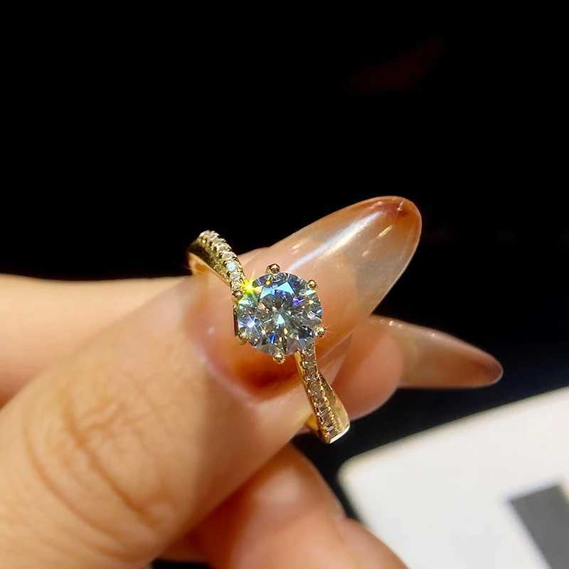 J 1CT Moissanite Diamond Gold Hexagonal Round White Stone Rings for Women Wedding Real 925 Sterling Silver Luxury Fine JewelryXJ250514