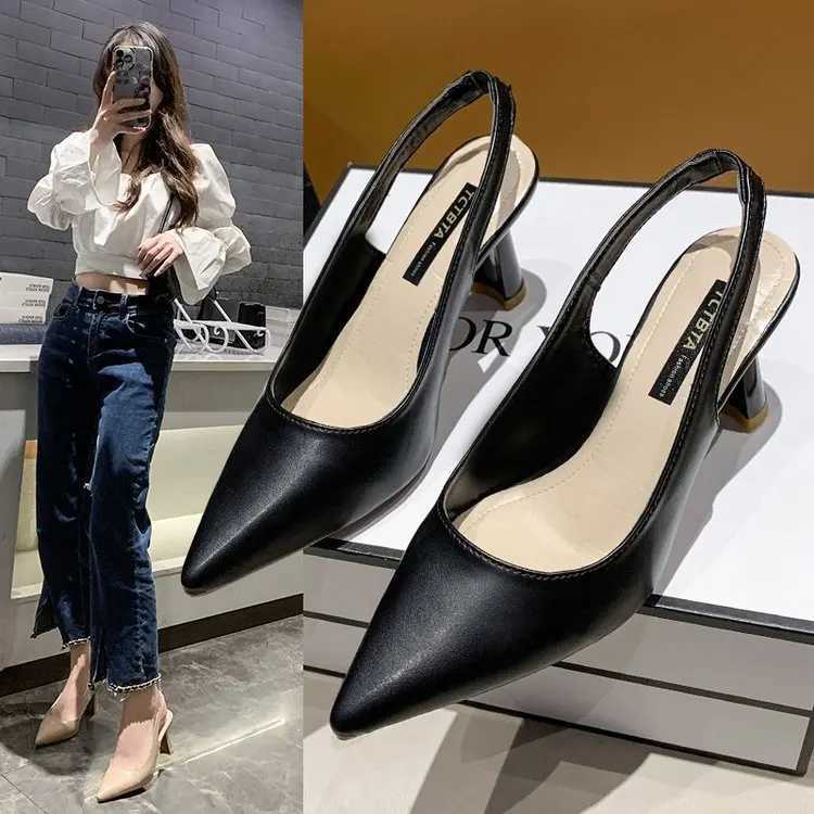 High heels womens slim heels toe caps sandals empty back shallow mouth single shoes pointed shoes womens shoes W250514