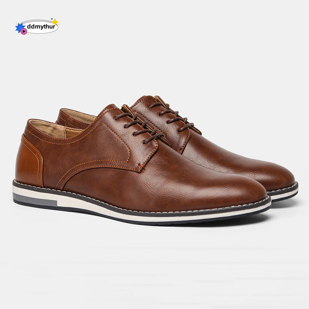 Large Single Colored Breathable Men's Comfortable Casual Leather Shoes ddmythur