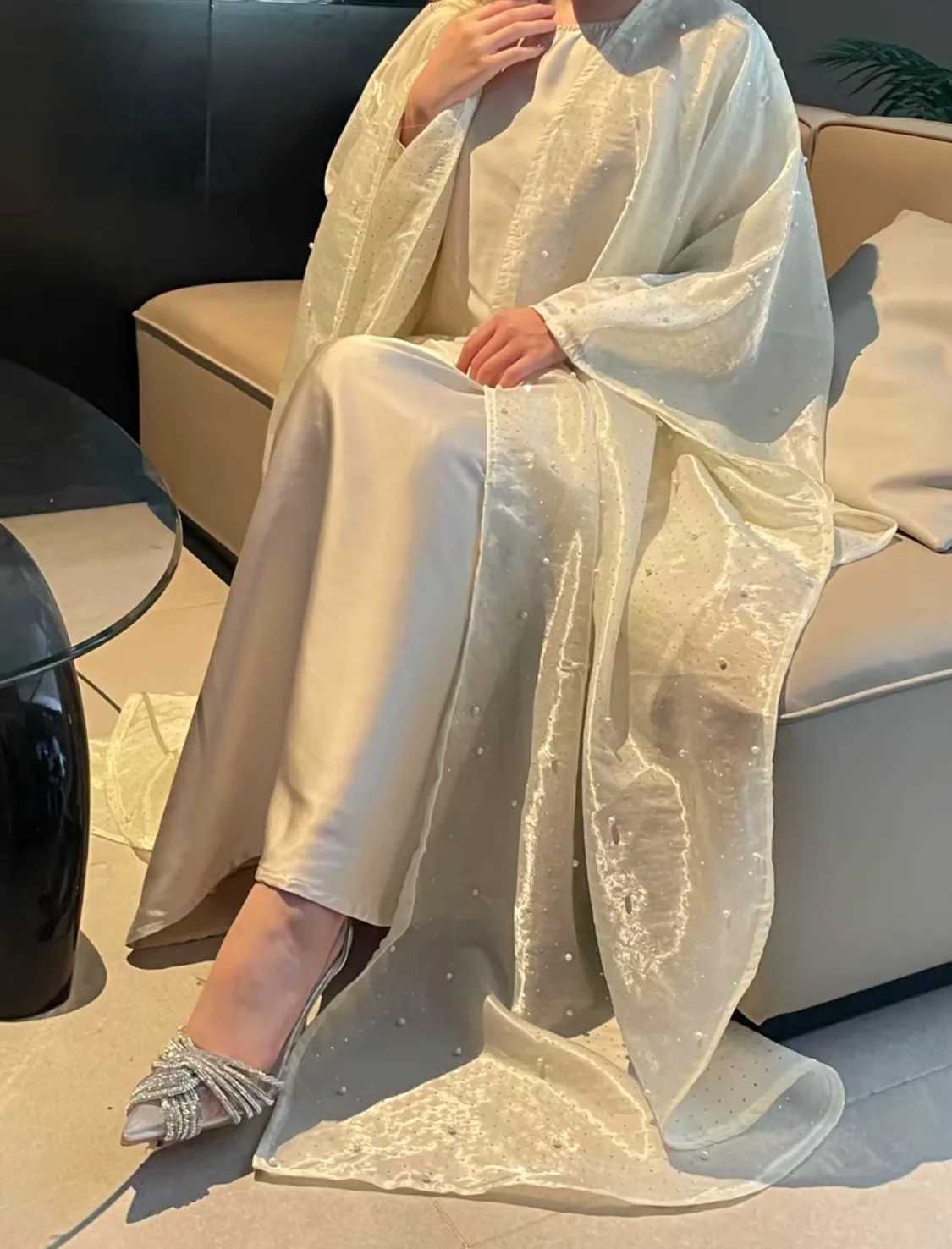 Eid Muslim Sets for Women Beads Shiny Kimono Cardigan Maxi Dress Matching Suit Dubai Abaya Ka Kaftan Islam Jalabiya Ramadan X250514