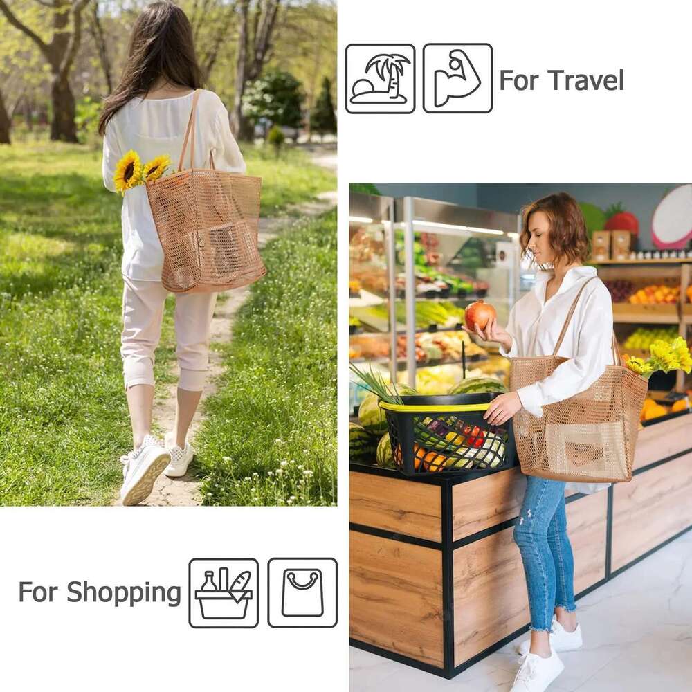 Beach Tote Women Swimming Mesh Shoulder Bags Multifunction Large-Capacity Lightweigh Travel Storage Bag