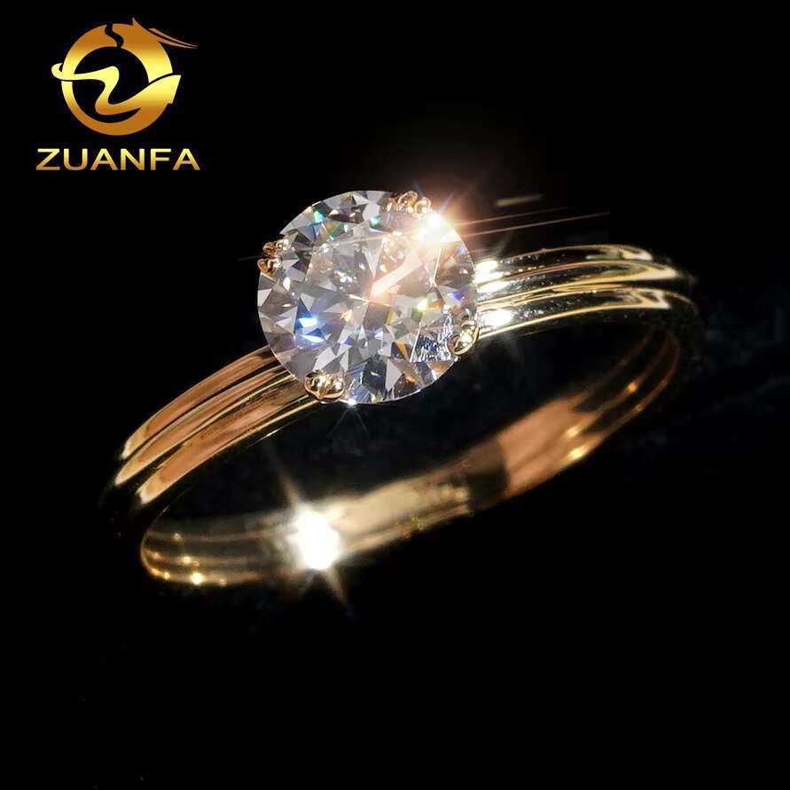 3Row Wedding Ring 10K Gold Solitaire Moissanite Diamond Engagement Ring Pass Diamond Tester Vvs Moissainte Ring