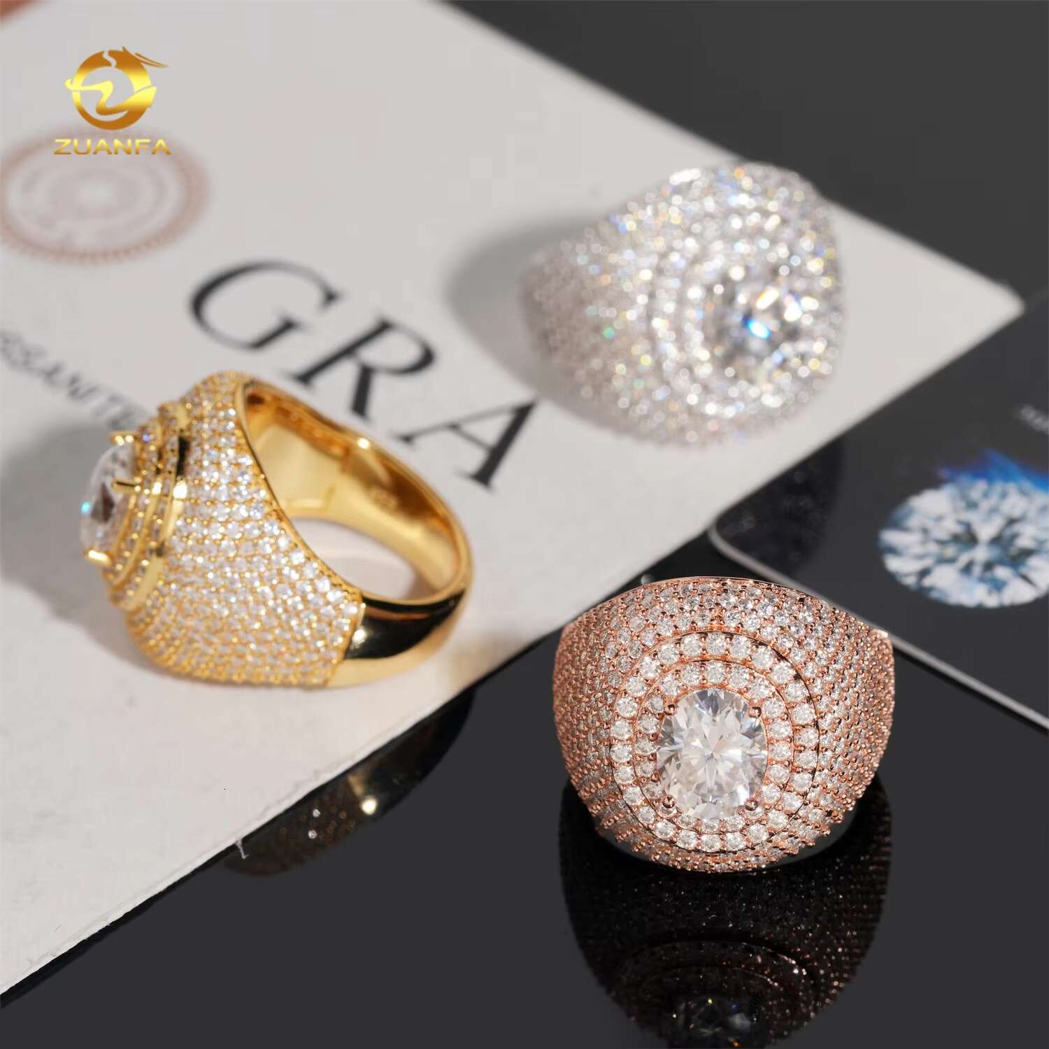 Custom High Quality Iced Out Men Hip Hop 925 Sterling Silver Oval 3ct VVS Moissanite Rings