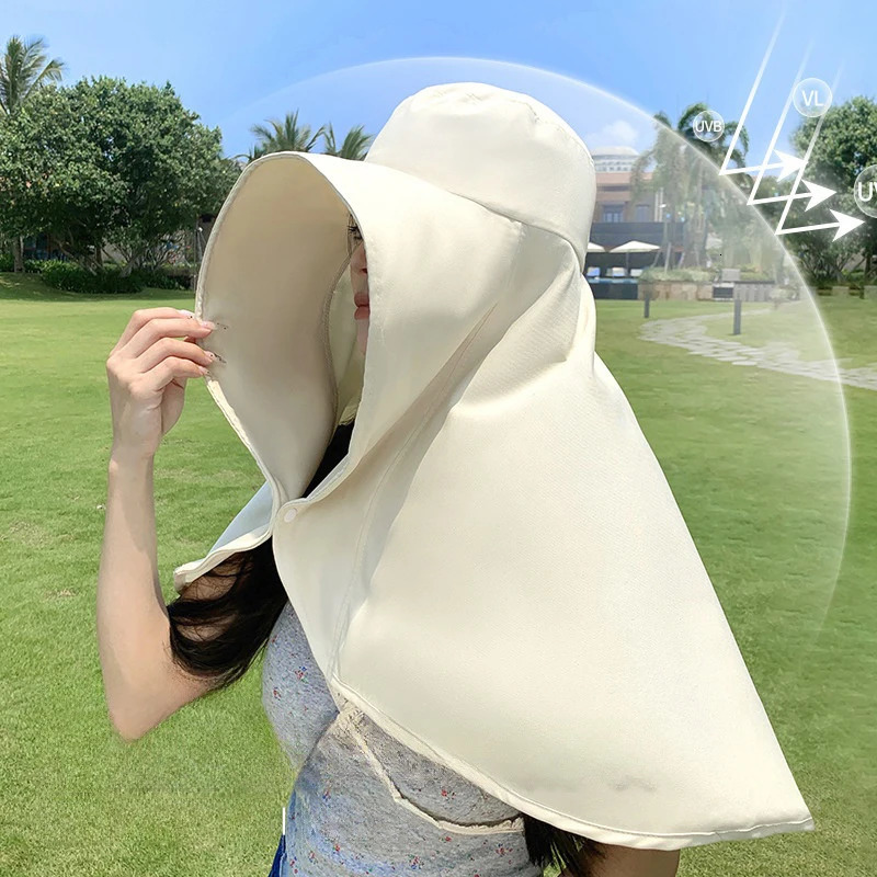 Full Face Sun Protection Hat Outdoor Women Summer Sunshade Visor Big Hat Fishing Hiking Travel Neckprotection Shawl Bucket Hats 250514