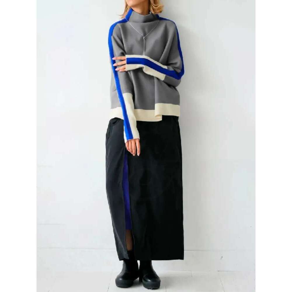 Freeacy Women's Pullover Sweatshirt High Neck Long Sleeve Contrast Color Loose Fit Shirt Top 2025 Spring Fashion Casual Tops Designer