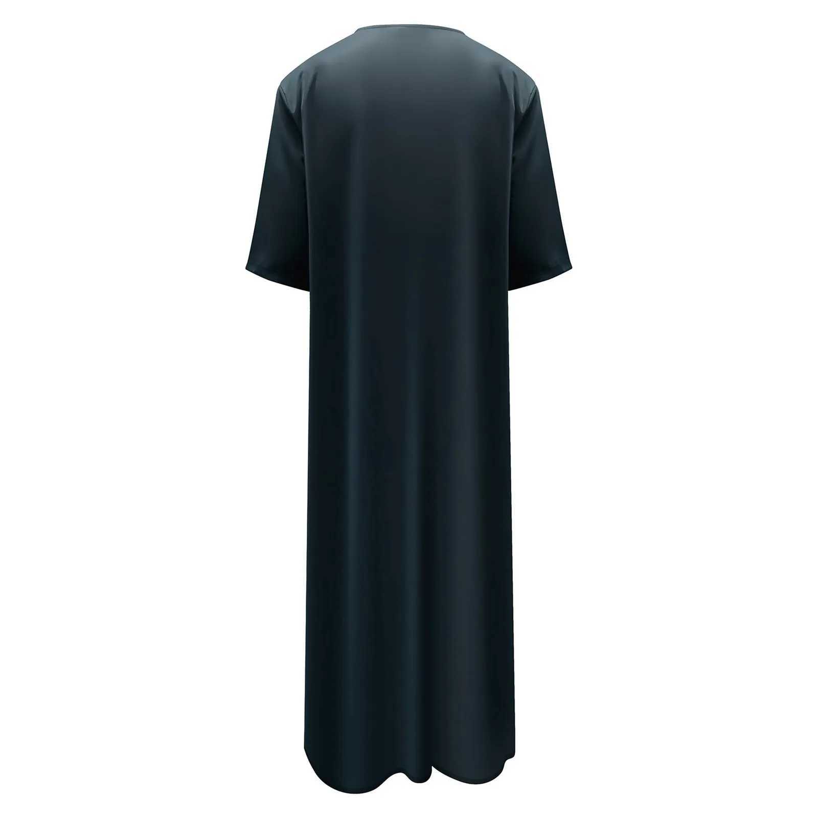 New Islamic Muslim MenS Solid Color Short Sleeve Classic Embroidery Robe Dubai Arabic Ethnic Style MenS Casual Formal Robe X250514