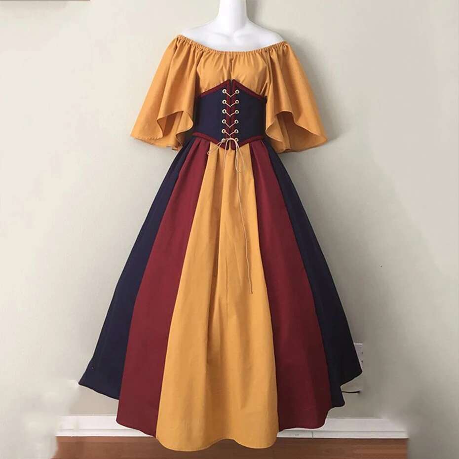 Summer for Women Retro Plus Size Dresses Fashion Splicing Waist Drawstring Design Short Sleeved Female Dress