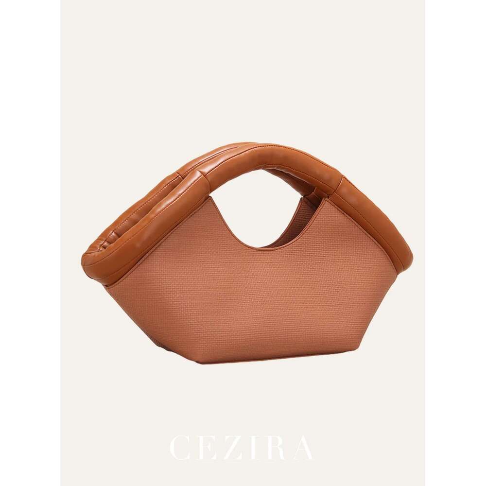 CEZIRA Niche Design Women Fashion Shoulder Handbag PU Vegan Leather Cotton Filled Handles Top-Handle Bag Large Tote Bucket Purse