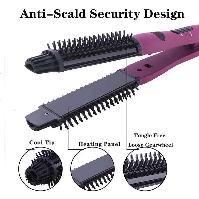 3 in 1 Straightener and Curler Round Electric Hair Brush Professional Curling Iron