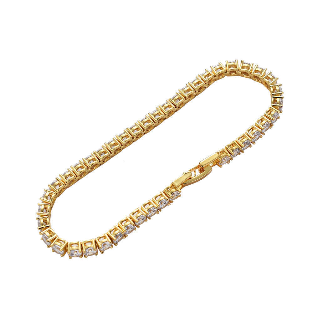 Copper Easy Buckle Chain Tennis 3mm 4mm 5mm Zircon Single Row Hip Hop Bracelet