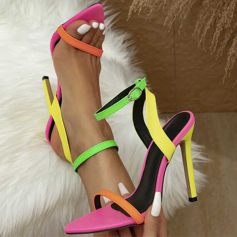 Similar Mixed Colors Women Sexy Stiletto Sandals Cozy Leather Pointed Toe Buckle Strap High Heels Summer Party Prom Shoes Size 42 W250514