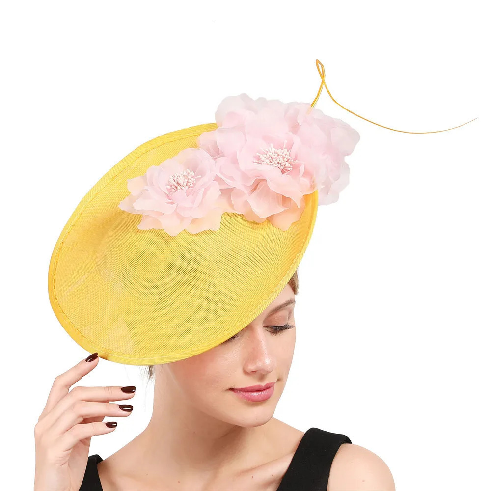 Big Sinamay Kentucky Fascinator Hat Elegant Women Flower Church Cocktail Tea Party Wedding Headwear with Headband Clip 250513
