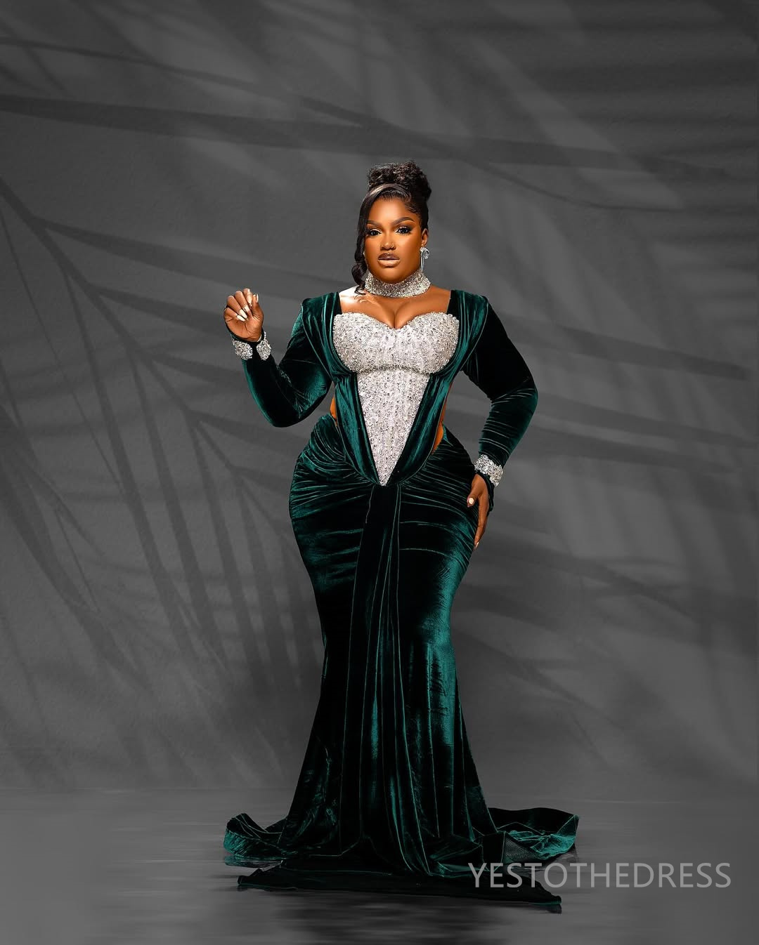 2025 Aso Ebi Plus Size Prom Dress Mermaid Prom Dresses Evening Formal Gowns High Neck Illusion Velvet Birthday Dress Second Reception Gowns For Black 