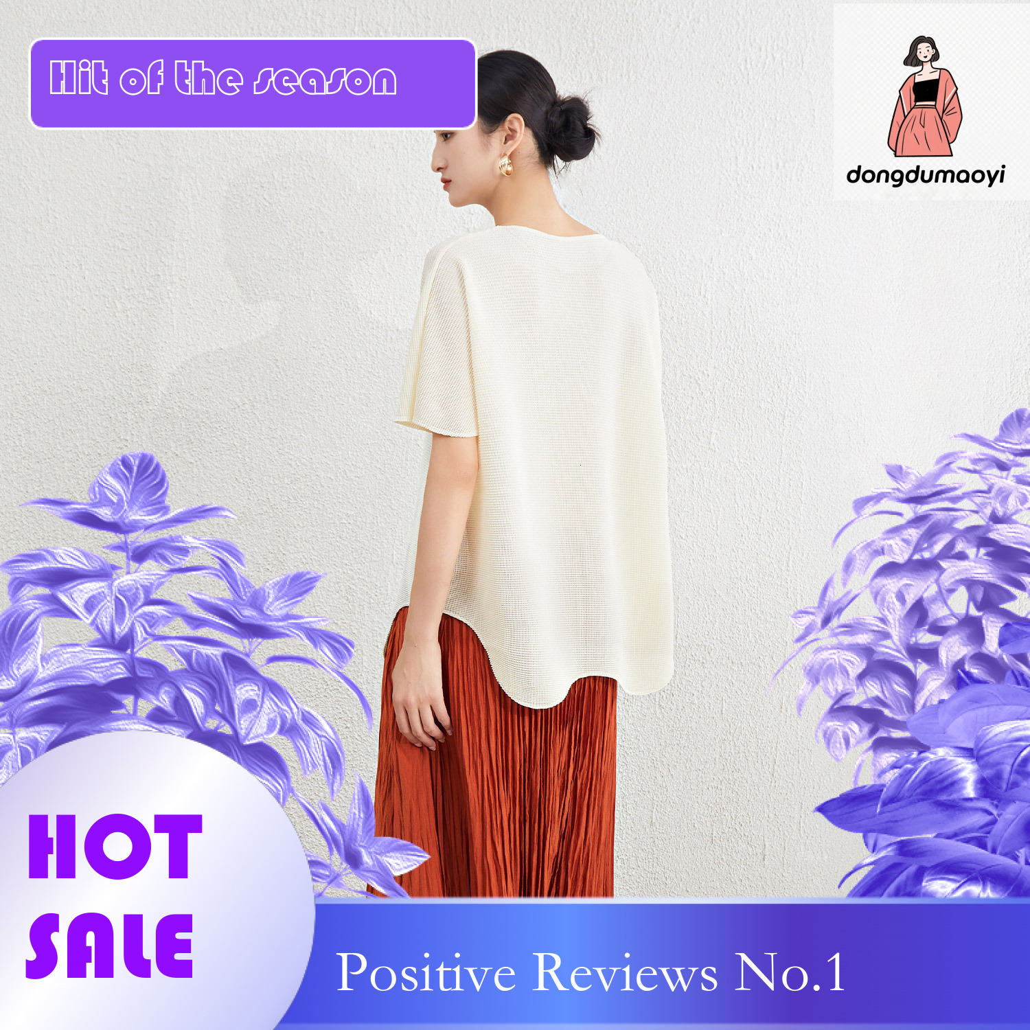 dongdumaoyi Miyake short sleeved pleated T-shirt summer new loose plus size, concealing flesh and slimming, irregular fashion versatile top for women