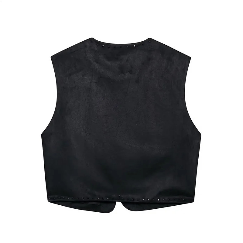 Willshela Womens Fashion Beaded Black Sleeveless Jacket Waist Coat Retro Vneck Tank Top 250506