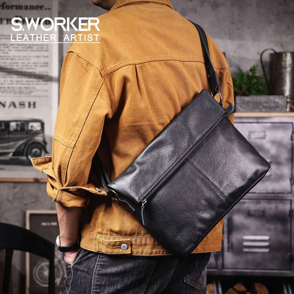 Genuine Men's Shoulder Bag Crossbody Laptop Bags Simple Cowhide Top Layer Vegetable-tanned Leather Fashion Casual