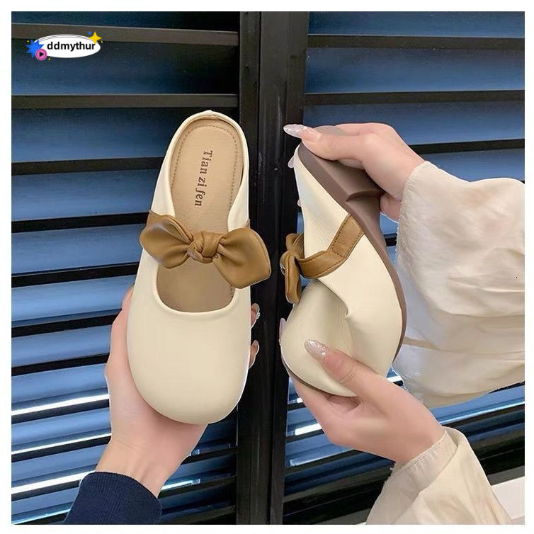 Baotou women's spring 2025 new Korean version casual bow flat footed slippers ddmythur