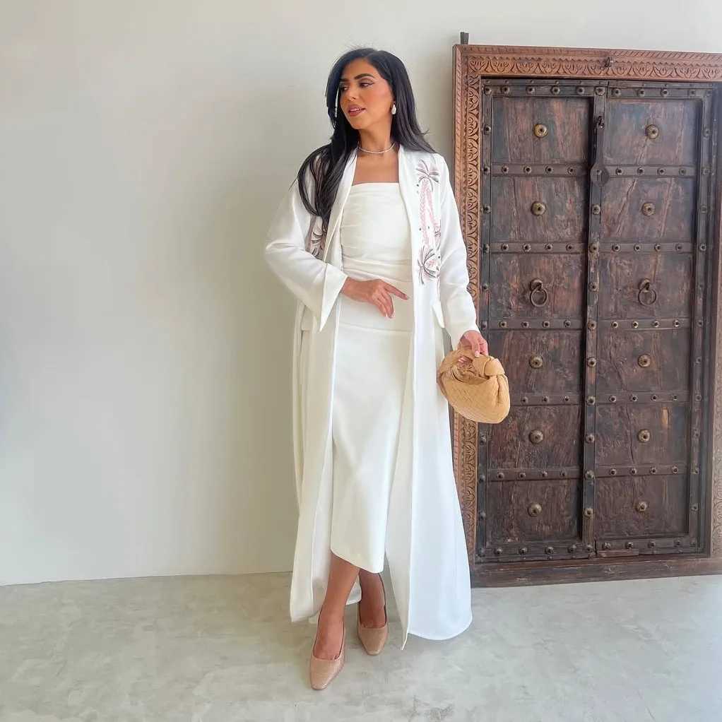 White Embroidery Open Front Abayas for Women Muslim Dress Dubai Kaftan Kimono Eid Islam Jalabiya Cardigan Caftan Marocain Femme X250514