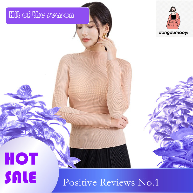 dongdumaoyi Purple Sister Fold New Half High Collar Bottom Shirt Long Sleeve Classic Women's T-shirt Slim fit Large Waist Top