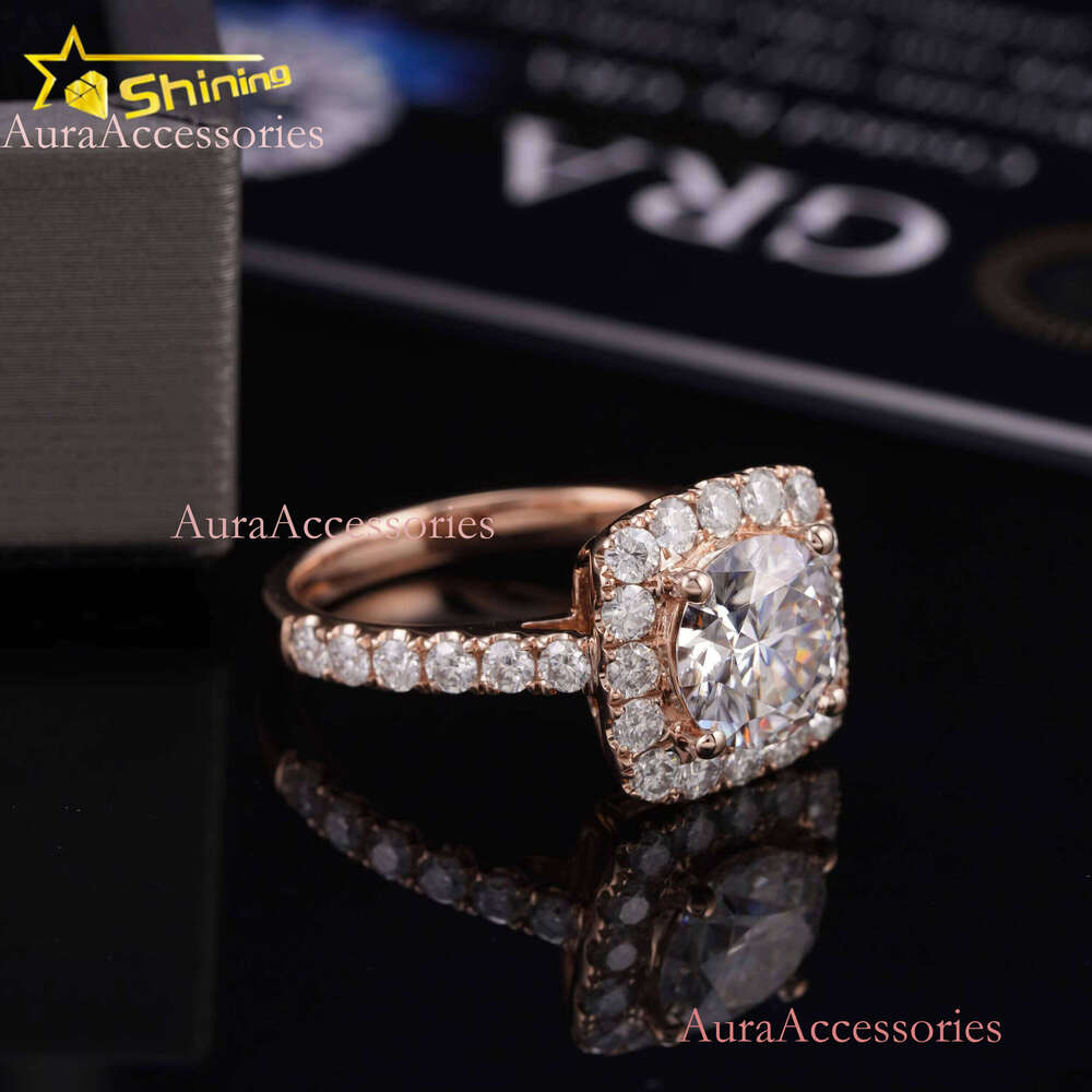 14K Solid Rose Gold Cluster Pave Band Design Lab Grown Dias Engagement Jewelry