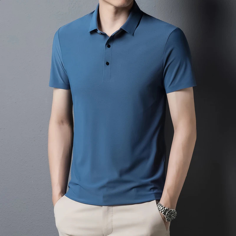 10 Color Summer Thin Breathable Stretch Men Solid Polo Shirt Business Casual Lapel Polo Shirt Male Clothing 250513