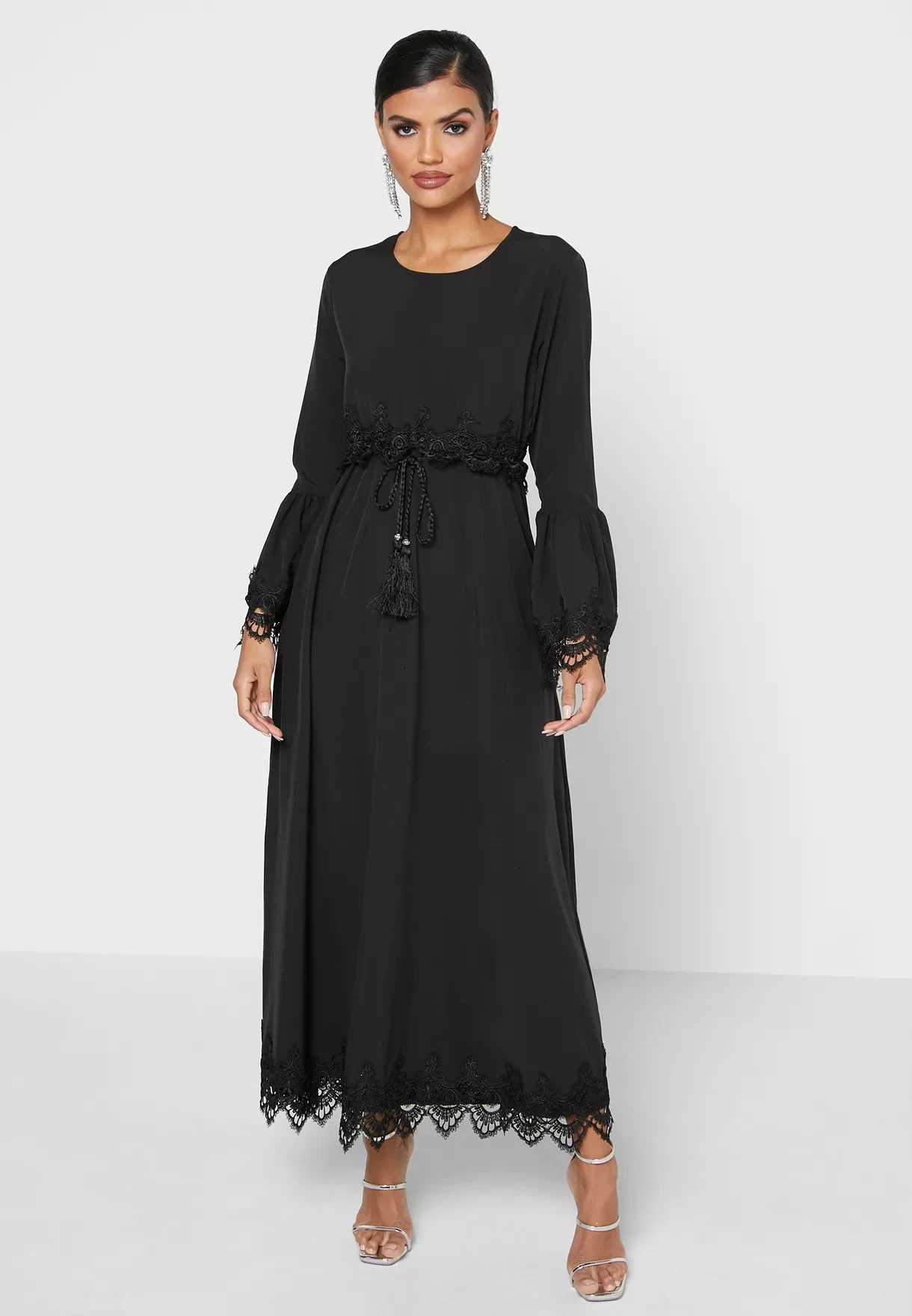 Muslim Middle East fashion casual elegant womens dress Arab Dubai Turkish womens lace dress Islamic patchwork robe dress X250514