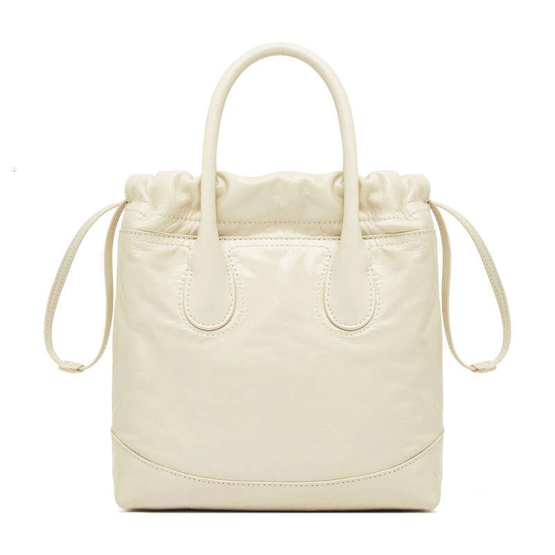 Song's Niche Top Layer Cowhide Drawstring Handbag, Single Shoulder Crossbody Bucket Pleated Bag, Genuine Leather Women's Bag