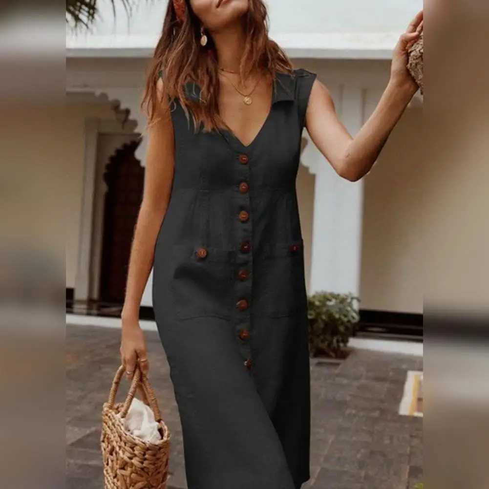 M XL Cotton Linen Tank Dress For Women 2024 Summer Casual Loose Beach Sundress Midi Skirt Female Holiday Maxi DressXJ250514