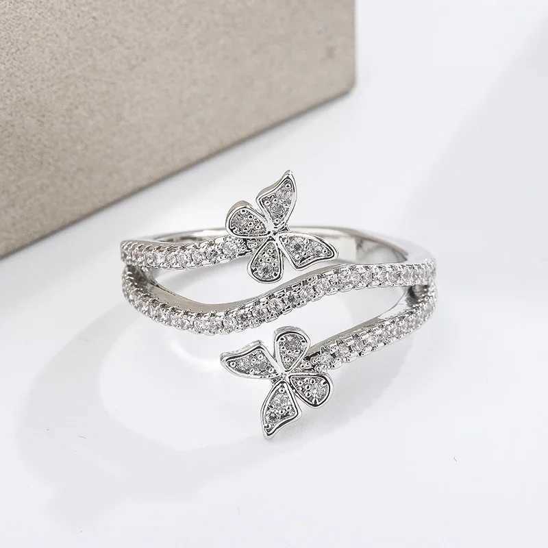 925 Silver Plated High Quality Niche Design Butterfly White Zircon Ring Womens Party Birtay Jewelry GiftXJ250514