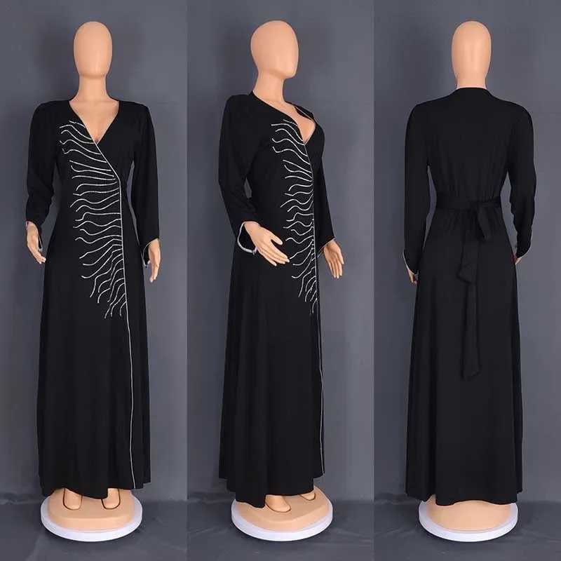 Hand-made Beading Diamonds Middle East Evening Dress V Neck Elegant Women Muslim Abayas Dubai Party Maxi Dreses Gowns Vestidos X250514