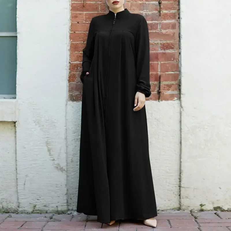 Jalabiya Dress Women Long Slve Muslim Eid Casual Solid Color Abaya Caftan Kaftan Dresses Ramadan Abayas Vestido Zipper Robe X250514