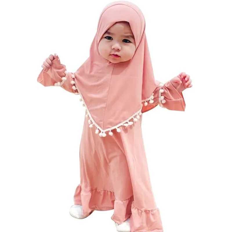 2pcs Kids Girls Hijab Abaya Muslim Set For Baby Islamic Clothing Overhead Scarf Kaftan Khimar Burqa Niqab Jalabiya Djellaba Suit X250514