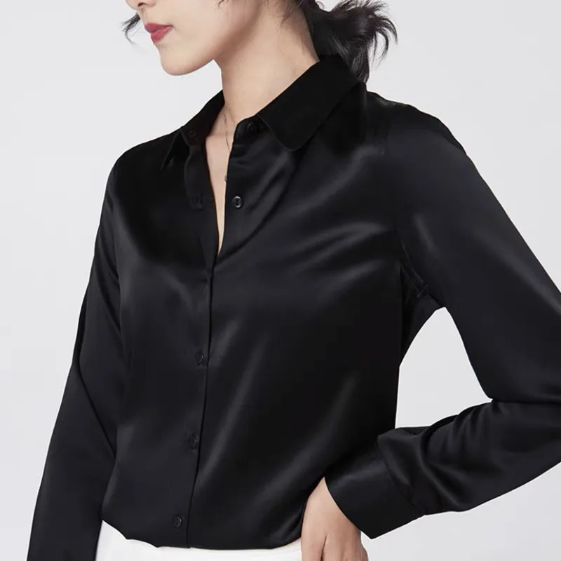 Burgundy Silk Satin Shirt Women Elegant Vintage Loose Office Button Shirts Women Fashion Casual Long Sleeve Blouses Tops 250513