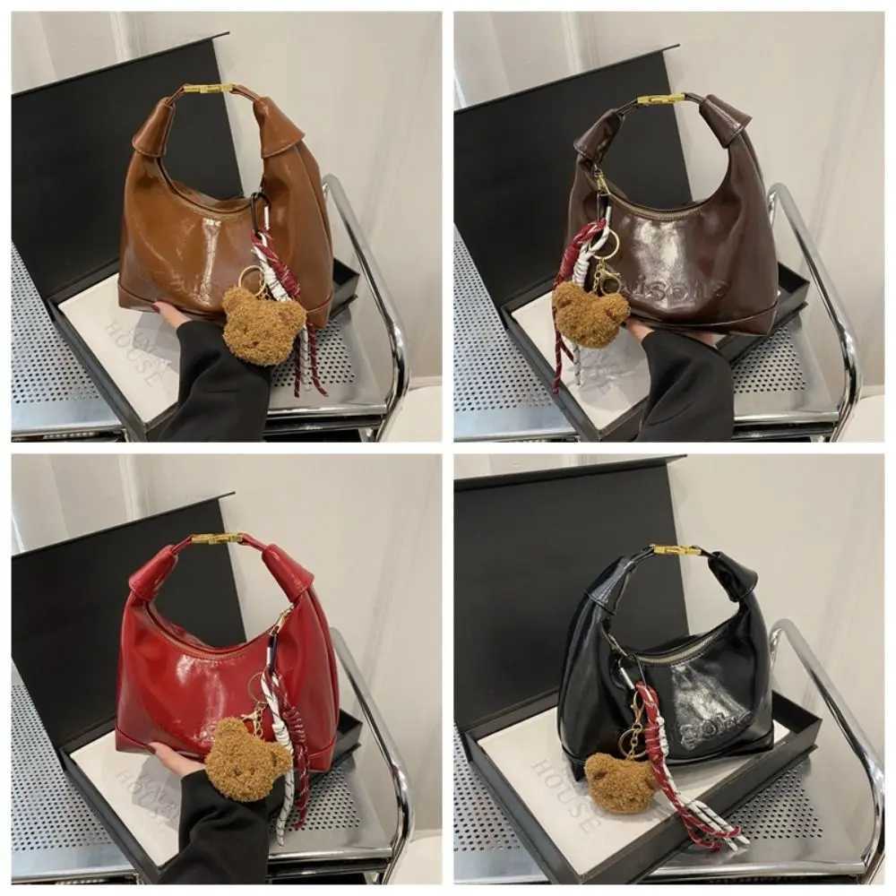 Zipper Bost Crossbody Bag Korean Style Solid Color PU Leather Shoder Bag with Pendant Dumpling Bag Wens Handbag Lady Z250514
