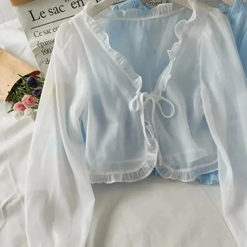 Women Thin Casual Lace Bow Summer Sun Protection Clothes Female Cardigan Shirt Clothing Tops Blouse For Woman 250514
