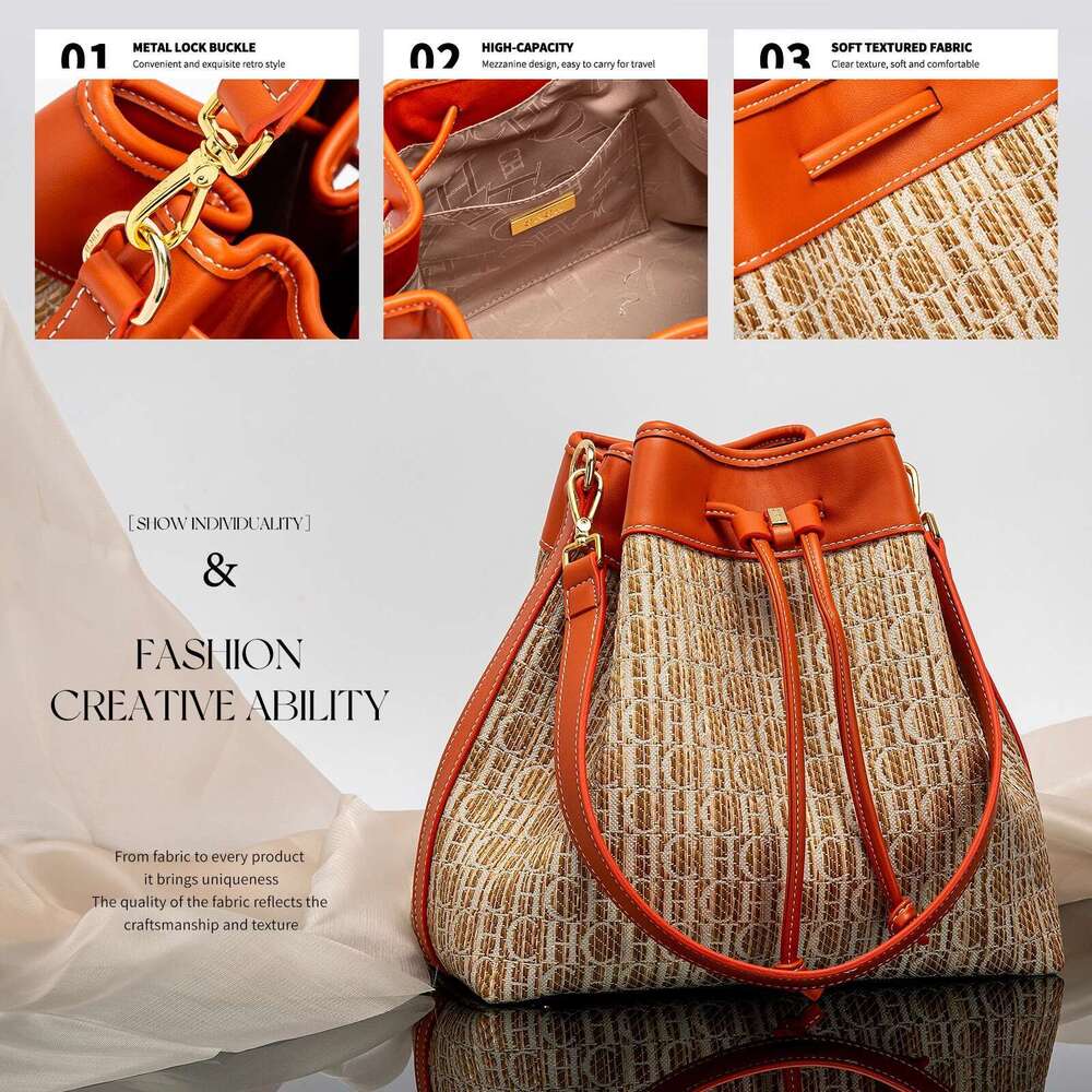 CHCH Women's Top Handbag New Knitted Texture Drawstring Large Capacity Dual Use Travel Shopping Bag 250513