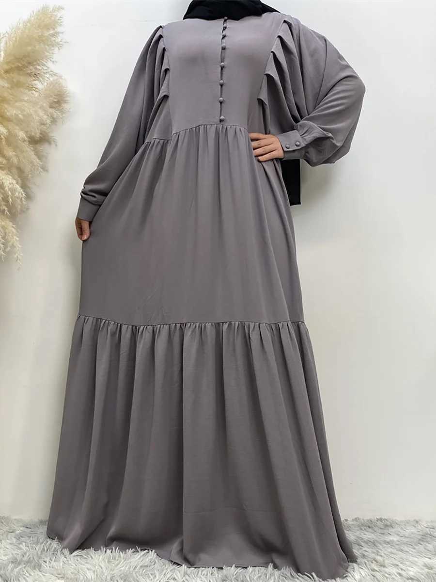 Muslim Middle Eastern Womens Abaya Loose Style Chiffon Long dress Solid Color Islamic Clothing Dubai Turkey Loose A-line button X250514