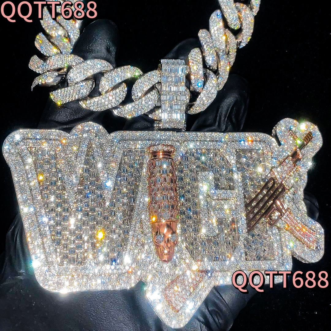 Factory Custom Moissanite Name Pendant Men Iced Out Jewelry VVS Moissanite Diamonds Moissanite Chain Custom Hip Hop Pendant