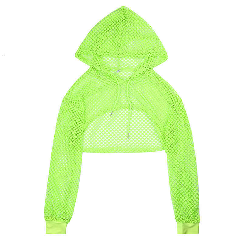 Sexy Women's Solid Color Mesh Top With Sun Protection, Hollowed Out Perspective, Minimalist Hooded T-Shirt B5