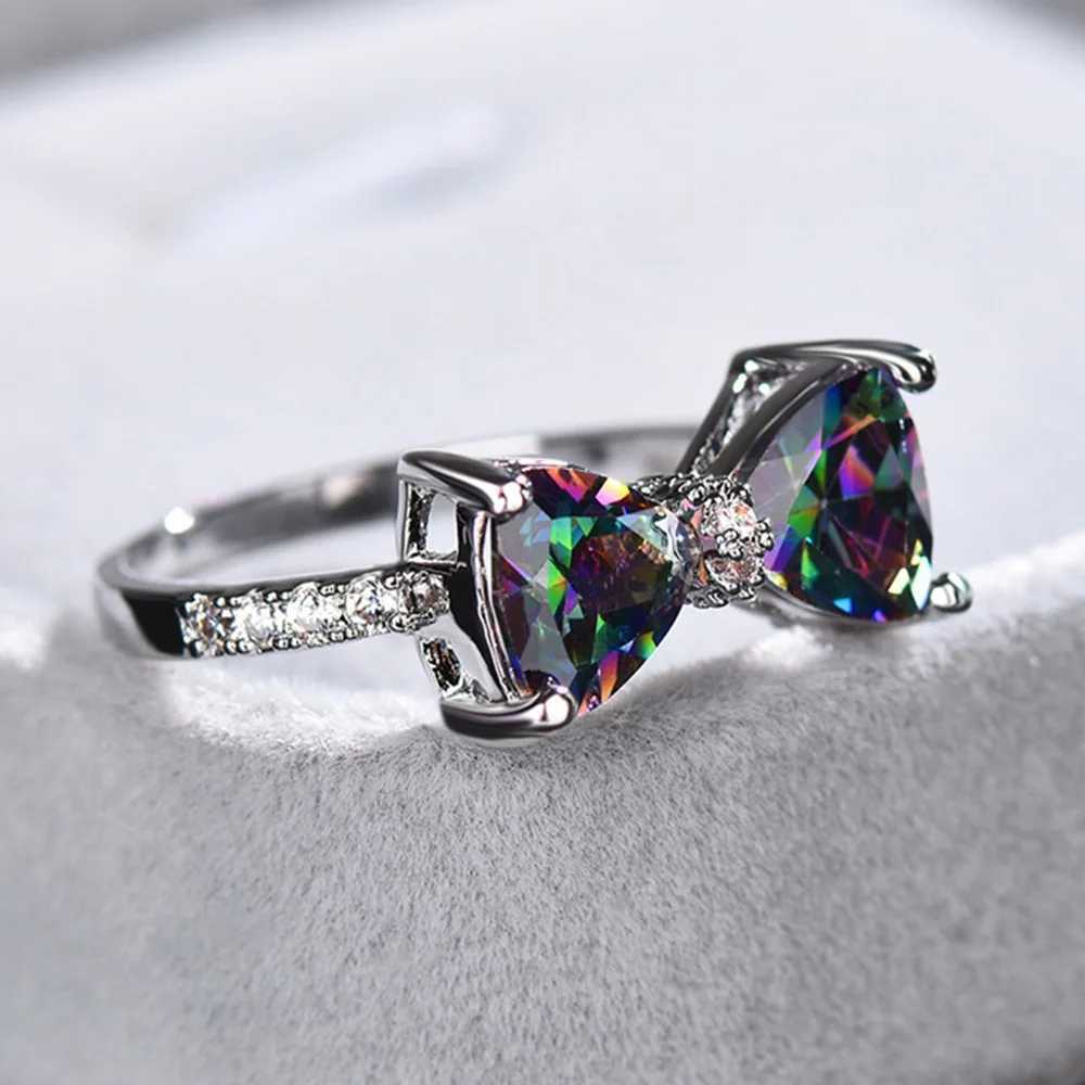 Luxury Female Rings 925 Sterling Silver Bowknot Zircon Finger Rings for Women Y2K Sparkling Pink Bow Rhinestone Jewelry GiftsXJ250514