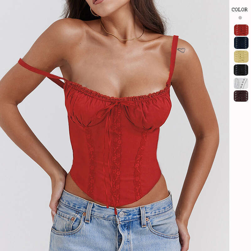 Summer Tee Shirt Women Clothes T Shirt Women T Shirt Graphic Tees Shirt 2025 Summer New Splicing Lace Up Sexy Spicy Girls Strap Top for Women