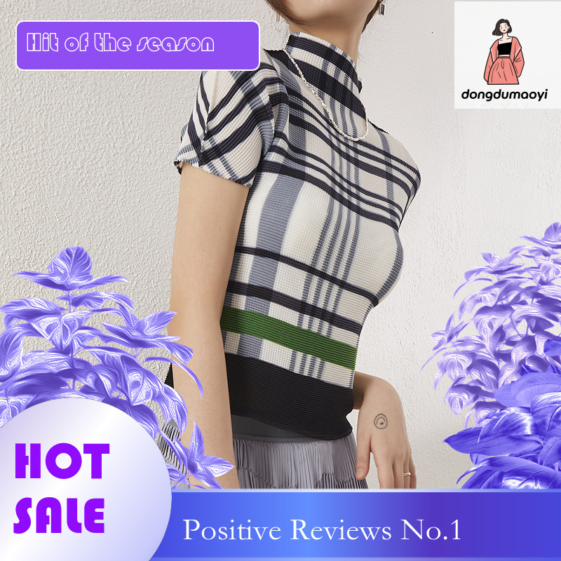 dongdumaoyi Miyake High Half T-shirt for Women's Summer 2024 New 3D Design Round Collar Folded Short Sleeve Top