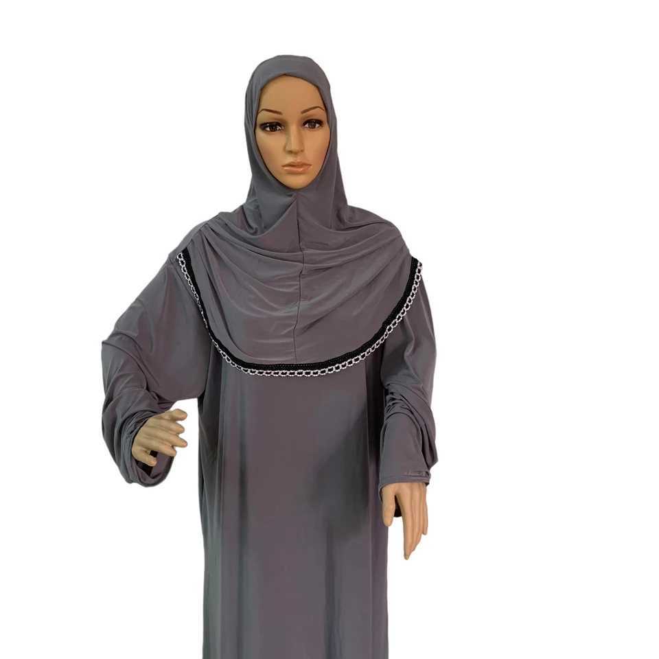 H118 Fr size muslim dress with attached hijab pray khimar kaftan burqa abaya robe hijab middle east clothing X250514