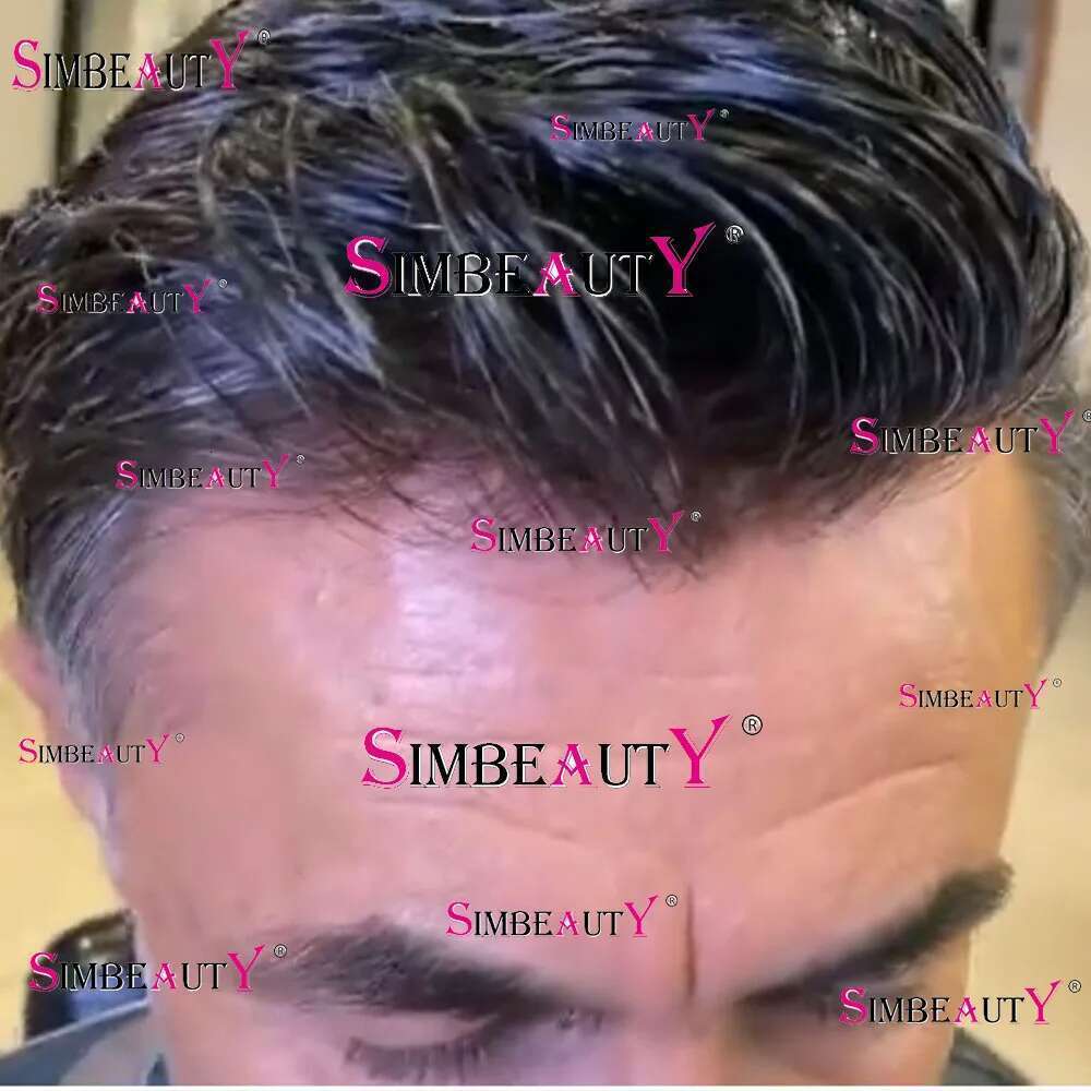 100% Human Poly Skin Scalloped Natural Hairline Brown Men's Toupee for Fashion Gray 1B40 Hair Prosthesis Replacement System