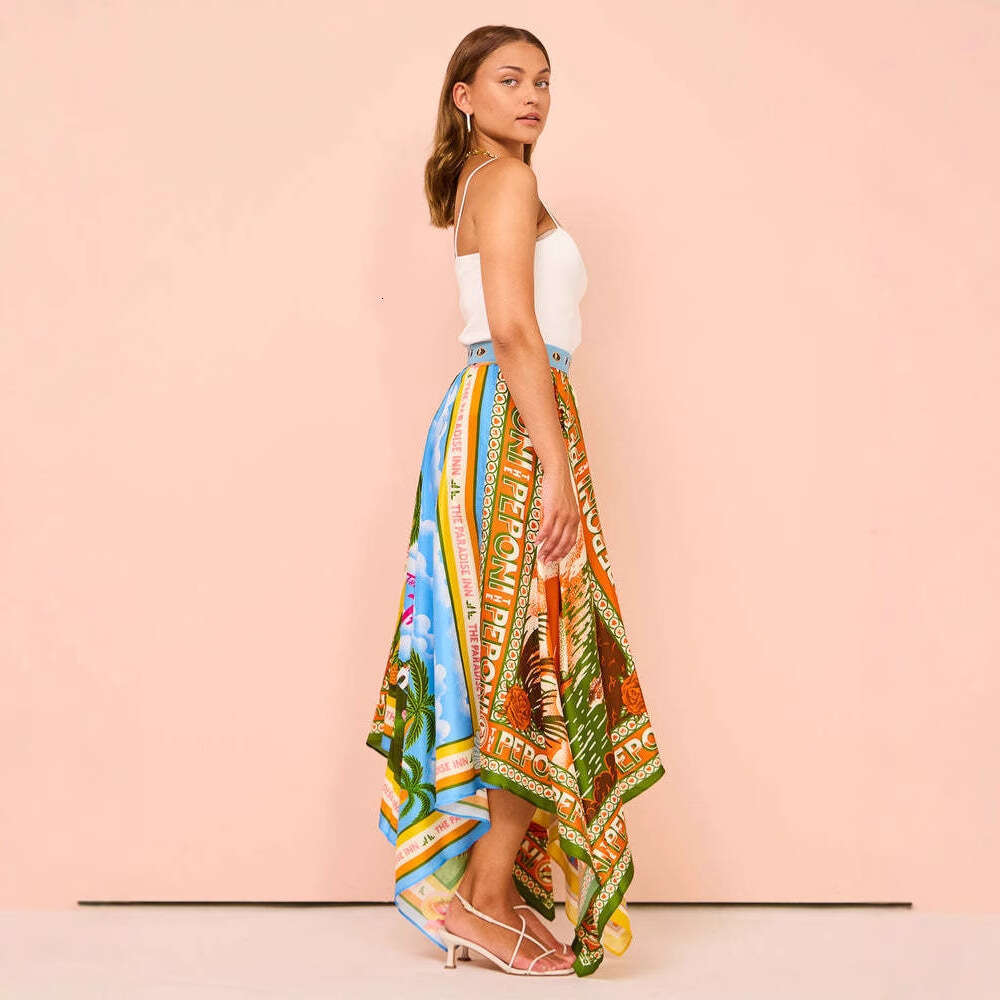 Summer Dresses Luxury Dress 2025 Spring/summer New Womens Long Printed Irregular Hem Fashionable Temperament Waist A-line Half Body Skirt for Women