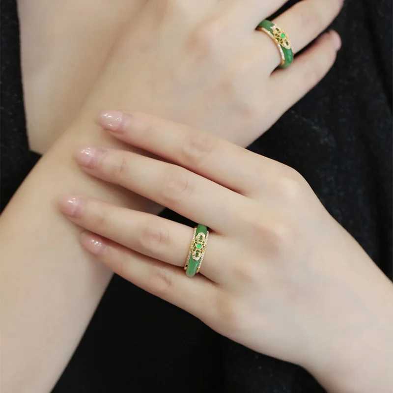New in Natural Green Chalcedony Crystals Rings for Women Luxury Chinese Style Wedding Jewelry exquisite Detachable GiftXJ250514