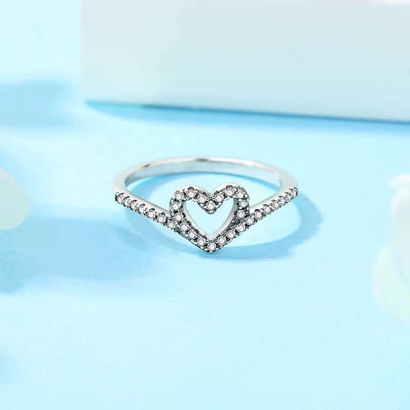 Original 925 Sterling Silver Ring bone Heart Crystal Rose Gold Rings For Women Wedding Engagement Birtay Gift JewelryXJ250514