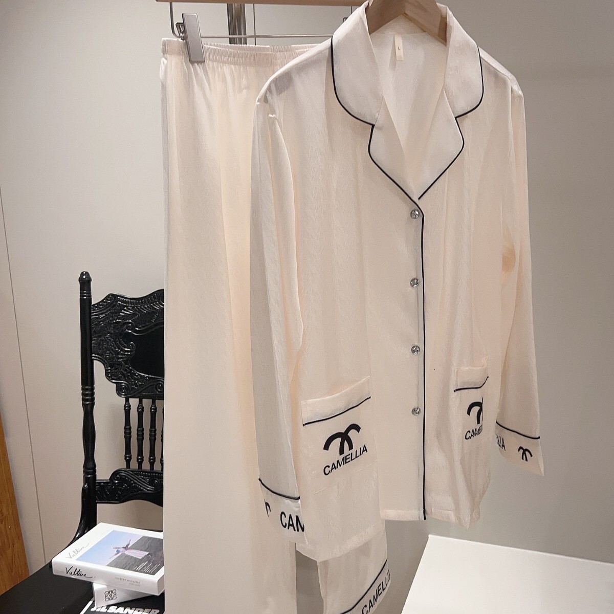 Spring/Summer Ice Women's Letter Long Sleeve Pants Set Silk Home Clothes Pamas